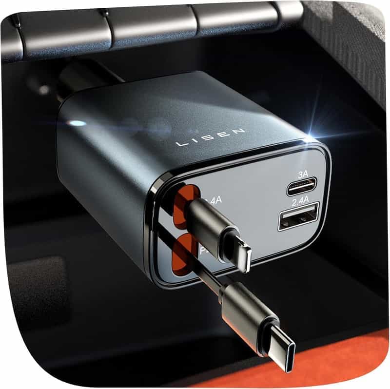 Code promo - Chargeur Voiture Rétractable Lisen 4 en 1 - USB C, 69W (Via coupon)