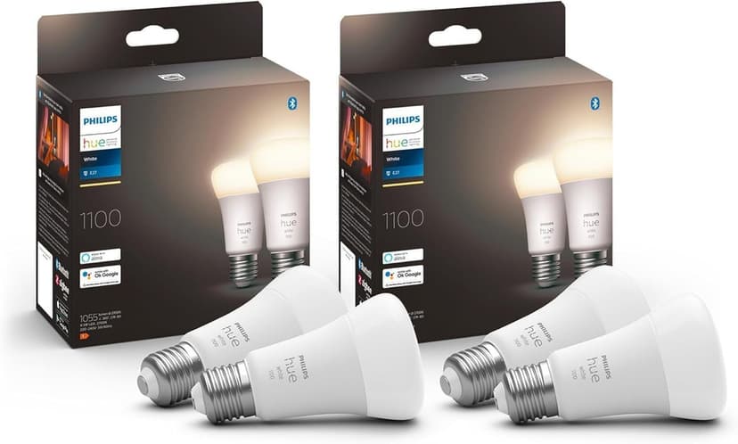 Lot de 4 Ampoules LED Philips Hue White Connectées - 1100 Lumen, Blanc, Compatibles Bluetooth, Alexa, Google Assistant et Apple Homekit