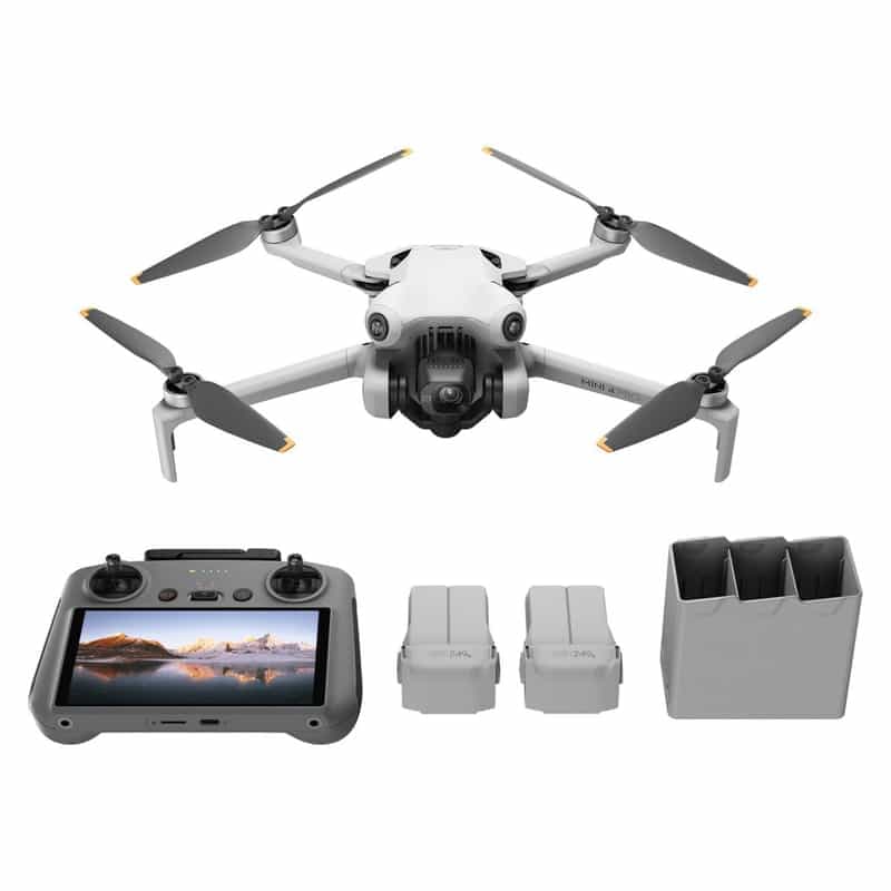 Drone DJI Mini 4 Pro Fly More Combo avec RC 2 : 3 batteries, radiocommande et accessoires