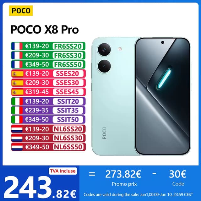 Code promo - Poco X8 Pro 5G : Puissance & Écran AMOLED 120 Hz