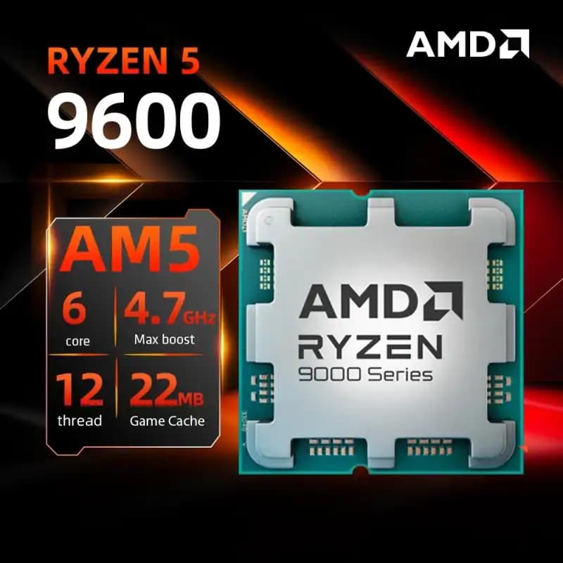 Processeur AMD Ryzen 5 9600 : 3.8 GHz à 5.2 GHz en boost