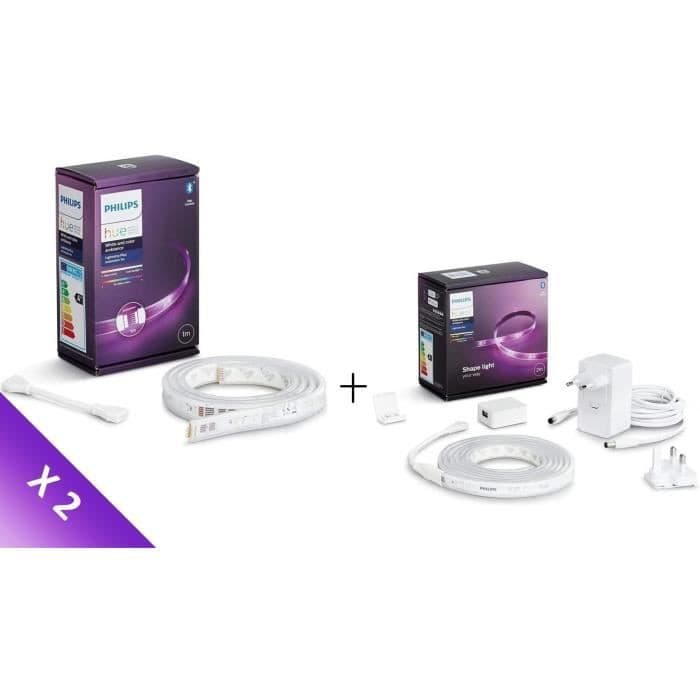 Kit Eclairage Ambiance Philips Hue Lights - 4m de Bandes Lumineuses: Base Lightstrip Plus V4 2m + 2 Extensions Lightstrip Plus V4 1m