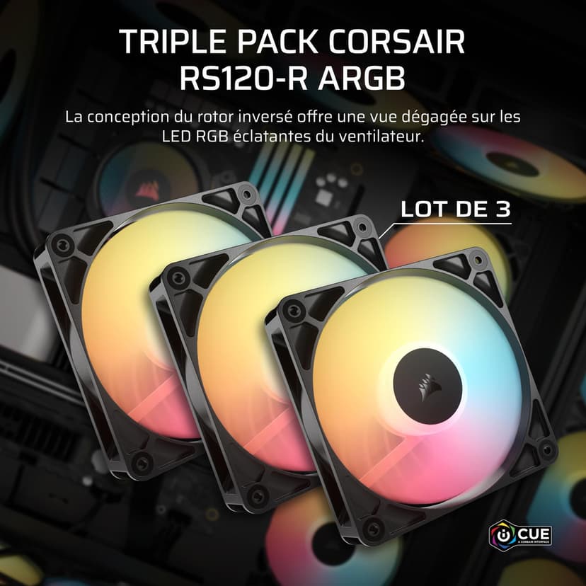 Lot de 3 ventilateurs Corsair RS120-R ARGB 120mm PWM avec éclairage inversé