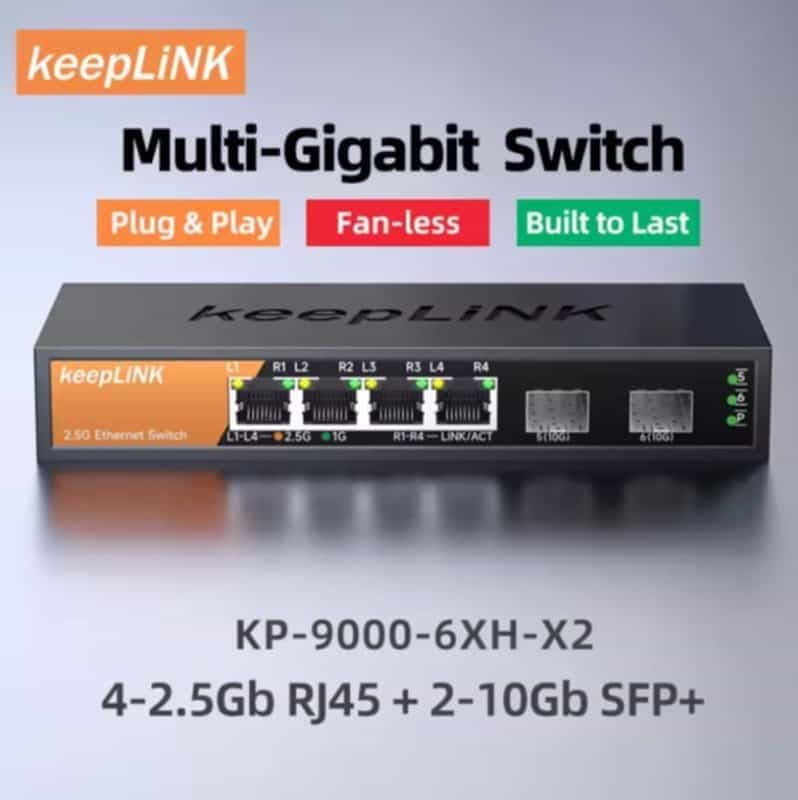 Code promo - Switch KeepLiNK multi-Gigabit 6 ports : 4x RJ45 2,5 Gb et 2x SFP+ 10 Gb, Plug and Play
