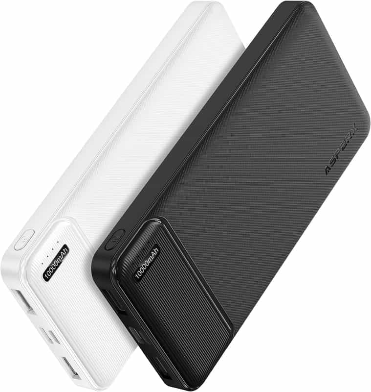 AsperX Batterie Externe, Lot de 2 Power Bank 10000mAh, Batterie Externe USB C en Entrée et Sortie avec 2 Ports USB, Batterie de Secours Compatible avec iPhone, Huawei, Samsung Galaxy