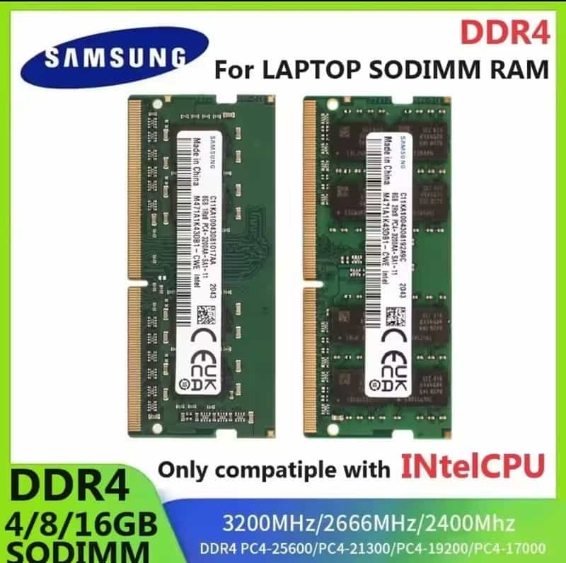 RAM 4 Go à 16 Go pour ordinateur portable Samsung DDR4 SODIMM