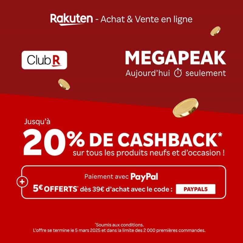 ✨ 5€ OFF dès 39€ d'achat avec PayPal + Jusqu'à 30% de bonus Rakuten Points (selon votre statut) 🛍️💳