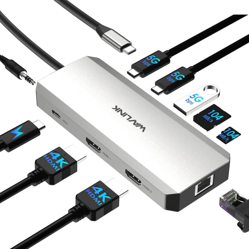 Hub USB-C 10-en-1 Wavlink : Double 4K & PD 100W