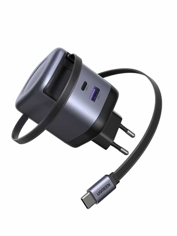Chargeur Ugreen Nexode 65W : 2 Ports USB-C Rapide avec Câble Rétractable