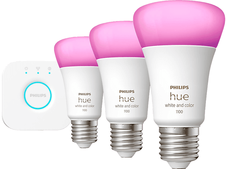 Lot Philips Hue : 3 Ampoules E27 White & Color Ambiance (1100 lm) + Pont de Connexion