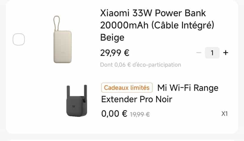 Batterie de Secours Xiaomi 33W, 20000mAh avec Câble Intégré + Répéteur WiFi en Bonus
