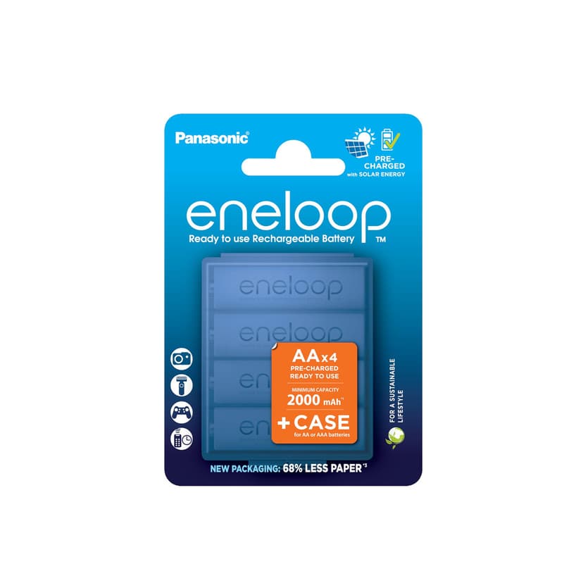 Lot de 4 Piles AA Eneloop 2000 mAh Rechargeables avec boîtier de protection