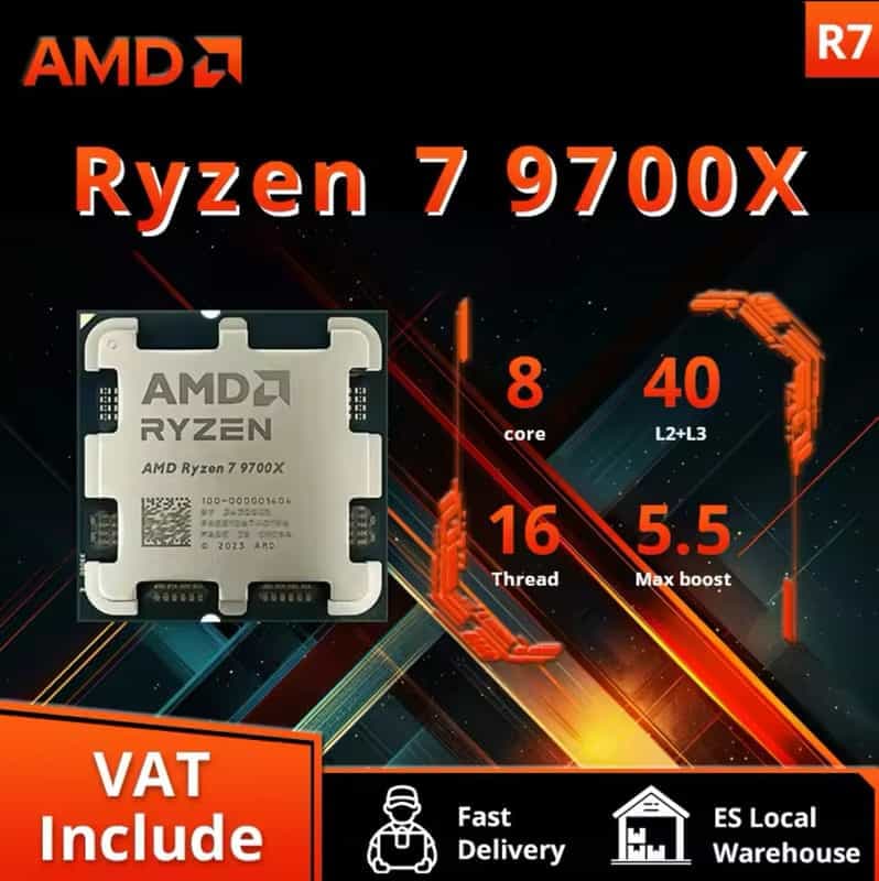 Processeur AMD Ryzen 7 9700X : 3.8 GHz à 5.5 GHz pour des performances exceptionnelles