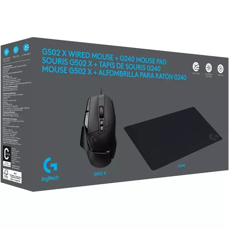 Pack Souris et Tapis Gamer Logitech G502 X - Haute Sensibilité, Confort Ergonomique