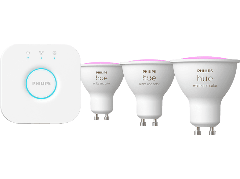 Pack Philips Hue : Kit de Démarrage 3 Spots Connectés GU10 + Pont de Connexion