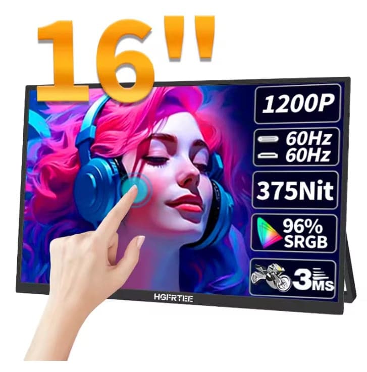 Code promo - Écran portable Hgfrtee 16" - 16:10, 96% sRGB, 350Cd/m2 avec support, Type C et HDMI