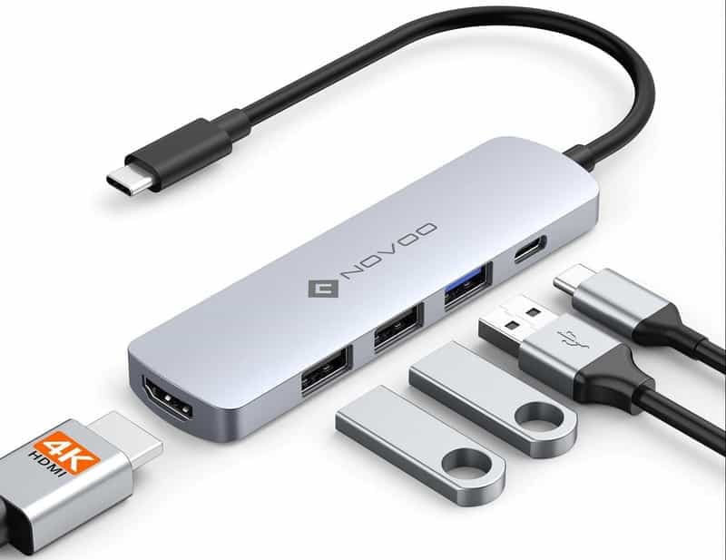 Hub USB Type-C Novoo 100W PD : HDMI 4K, USB 3.0, 2x USB 2.0