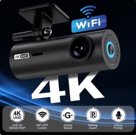 Caméra de tableau de bord avant 4K - 3840x2160P, connectivité WIFI, surveillance de stationnement 24h