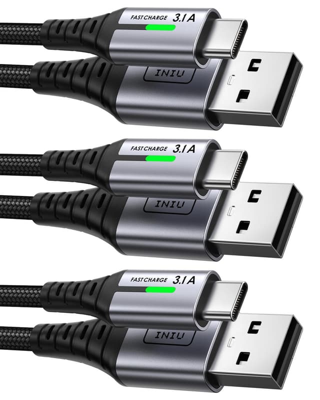 Lot de 3 câbles USB-C Iniu - Charge rapide 3,1A (2m+2m+0,5m)