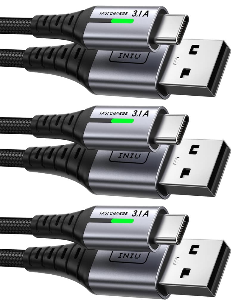 Lot de 3 câbles USB-C Iniu - Charge rapide 3,1A (2m+2m+0,5m)