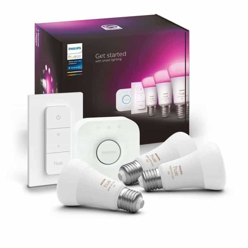 Ensemble Philips Hue : 3 Ampoules White & Color Ambiance E27 + Pont de connexion + Télécommande Dimmer Switch
