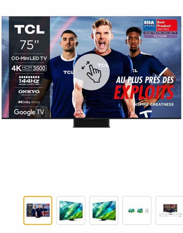 Téléviseur TCL 75C89B 75 pouces - Qualité d'image 4K UHD et Google TV