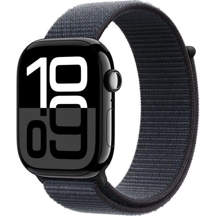 Code promo - Apple Watch Series 10 GPS 46mm - Boîtier Aluminium Noir Mat et Bracelet Sport Loop Encre