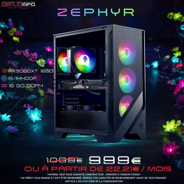PC fixe Zephyr - i5-14400F, RX 9060 XT 16 Go, 16 Go RAM, 500 Go SSD, Asus Prime H610M-K, FSP 650W 85+ Bronze
