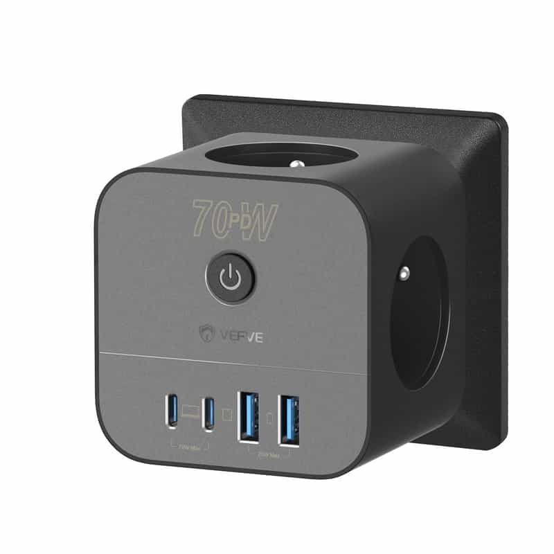 Chargeur Rapide Vefve USB C 70W, Prise Multiprise Cube 7-en-1 avec Interrupteur