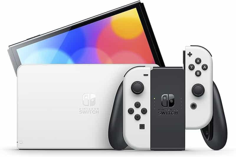 Nintendo Switch OLED - Version importée (Japon ou Hong Kong) avec adaptateur européen, blanc ou néon rouge & bleu