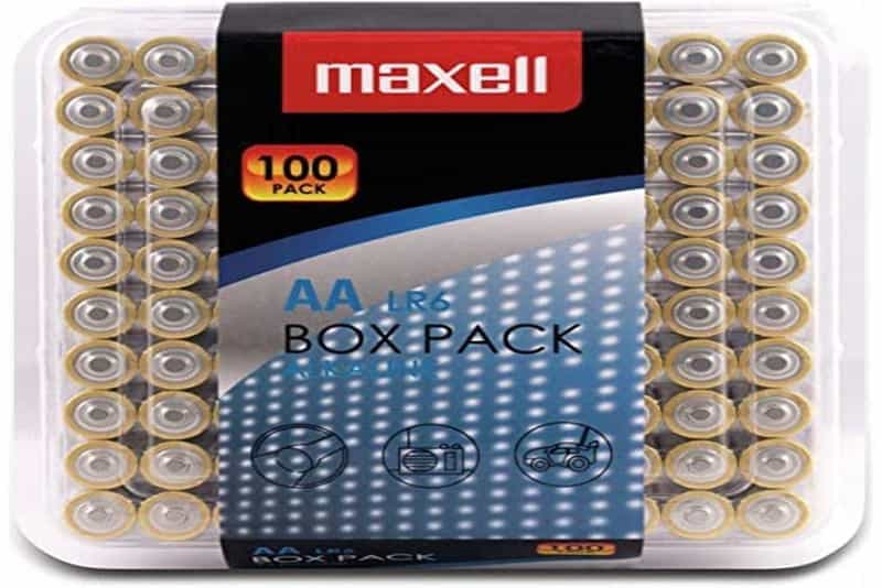 Ensemble de 100 piles AA Maxell de qualité avec boîte de rangement