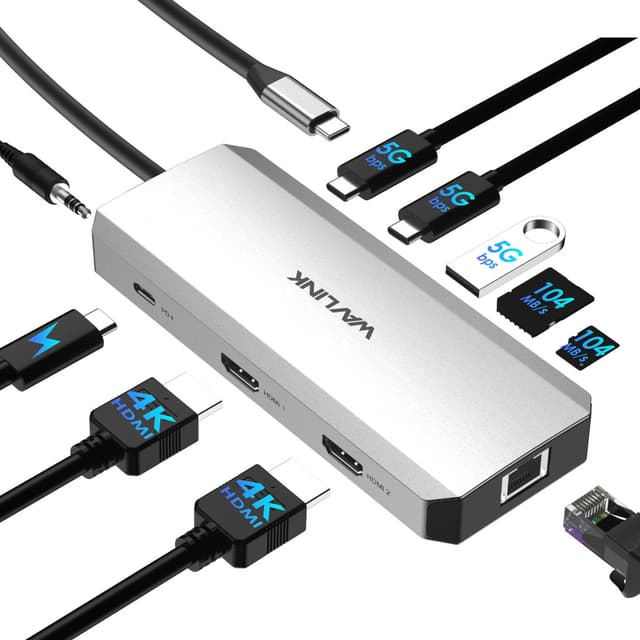 Hub USB-C 10-en-1 Wavlink : Double 4K & PD 100W