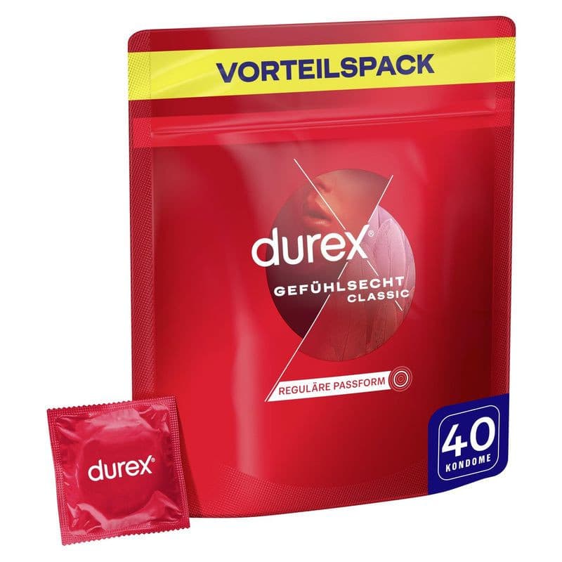 Lot de 40 Préservatifs Durex Classic en Latex Lubrifiés - Ajustement Easy-On