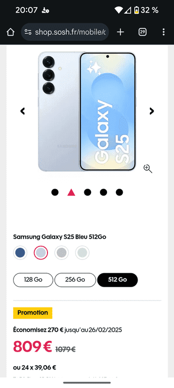 Offre Exclusive: Samsung Galaxy S25 - 512 Go chez Sosh avec Bonus Reprise de 100€ + Galaxy Buds Offerts