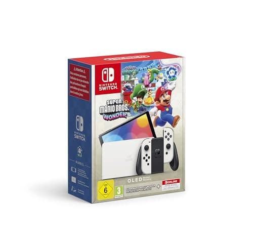 Pack Nintendo Switch Modèle OLED Super Mario Bros. Wonder - Console Blanche avec Jeu et Abonnement NSO