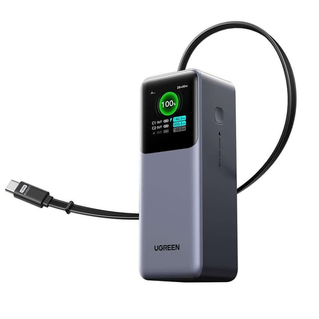 Batterie externe UGREEN Nexode 165W - 20000mAh, 2 ports 33W + 65W) + câble USB-C rétractable 100W 65cm