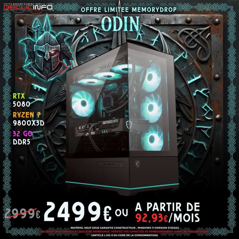 PC Gamer Odin : RTX 5080, Ryzen 7 9800X3D, 32 Go RAM, 1 To SSD