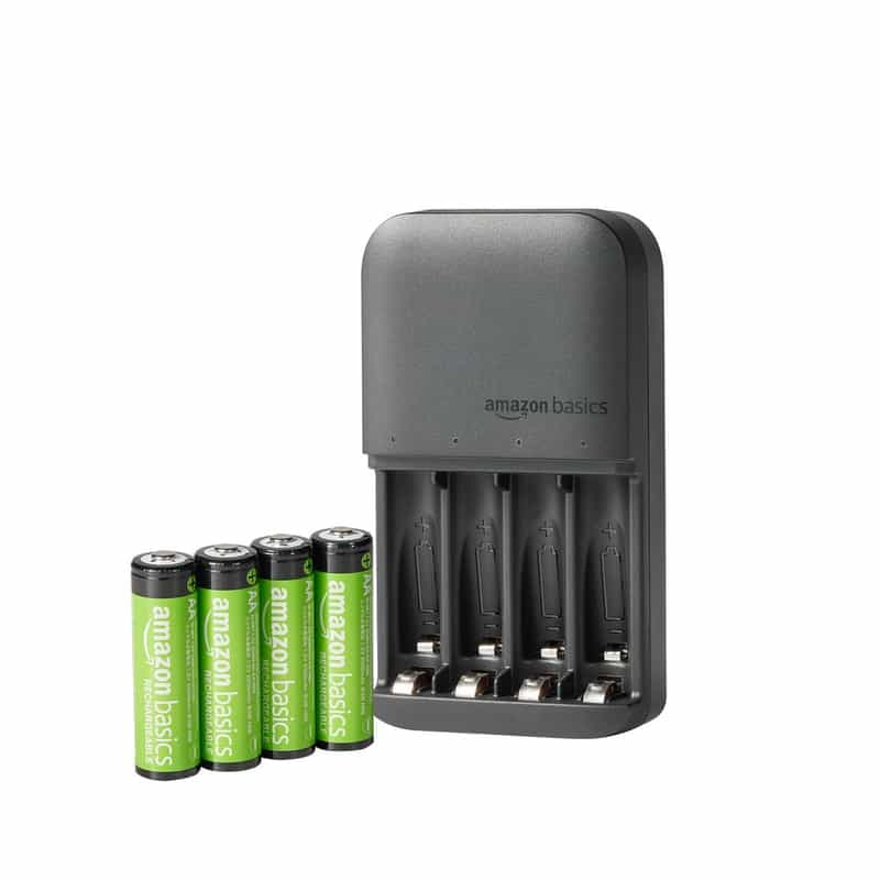 Lot de 4 Batteries NiMH rechargeables avec chargeur 4 emplacements, AA 2000mAh, Noir