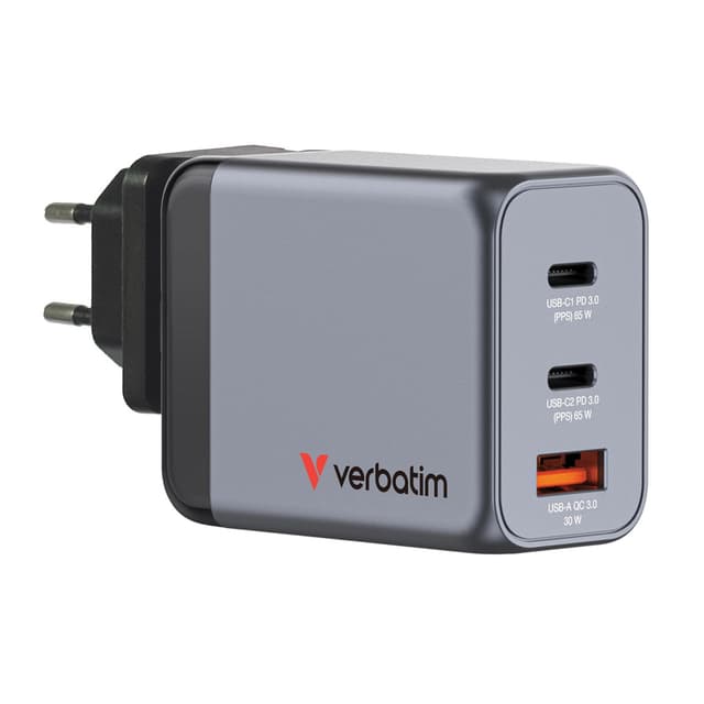 Chargeur mural Verbatim - GaN 65 W, 3 Ports USB-C